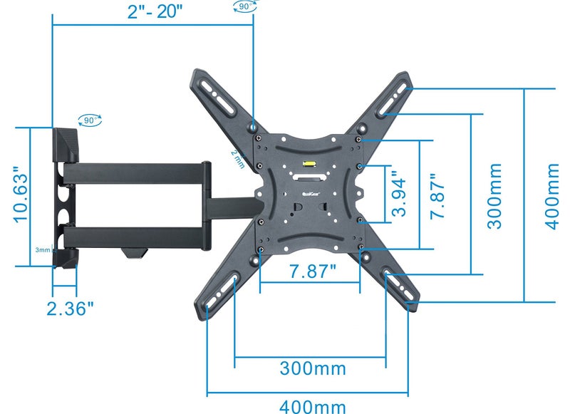 QualGear Qg-TM-021-Blk Universal Ultra Slim Low Profile Articulating Wall Mounting Kit for Most 23-Inch to 47-Inch and Some 55-Inch Led TVs, with 6ft HDMI V2.0 Cable, Black - Image 3